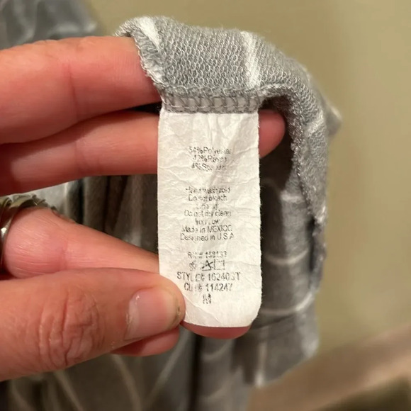 Pink Clover woman's gray and white long striped tee shirt with buttons on back - Picture 9 of 9